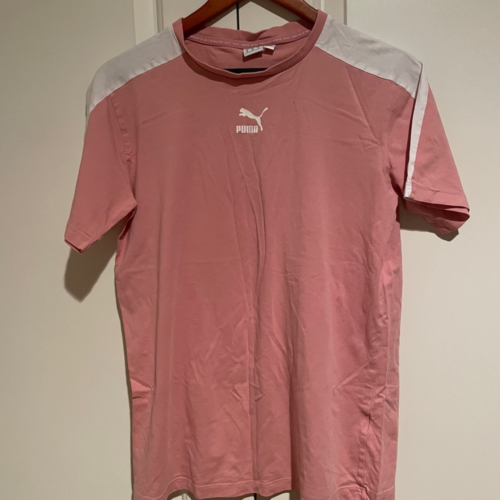 Puma Women’s Pink and White Short Sleeve Tee